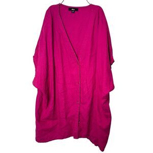 Ellos Fuchsia Linen Blend Button Up Top 22/24 1X